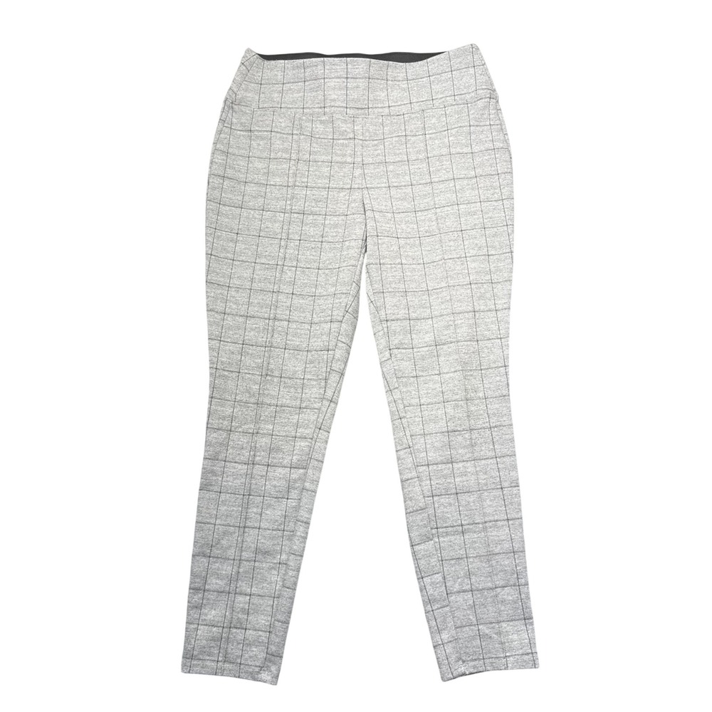 Nine West Legging Women L Gray Plaid Pull On High Rise Stretch Tapered Trousers